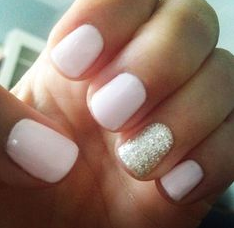 white glitter accent nail design