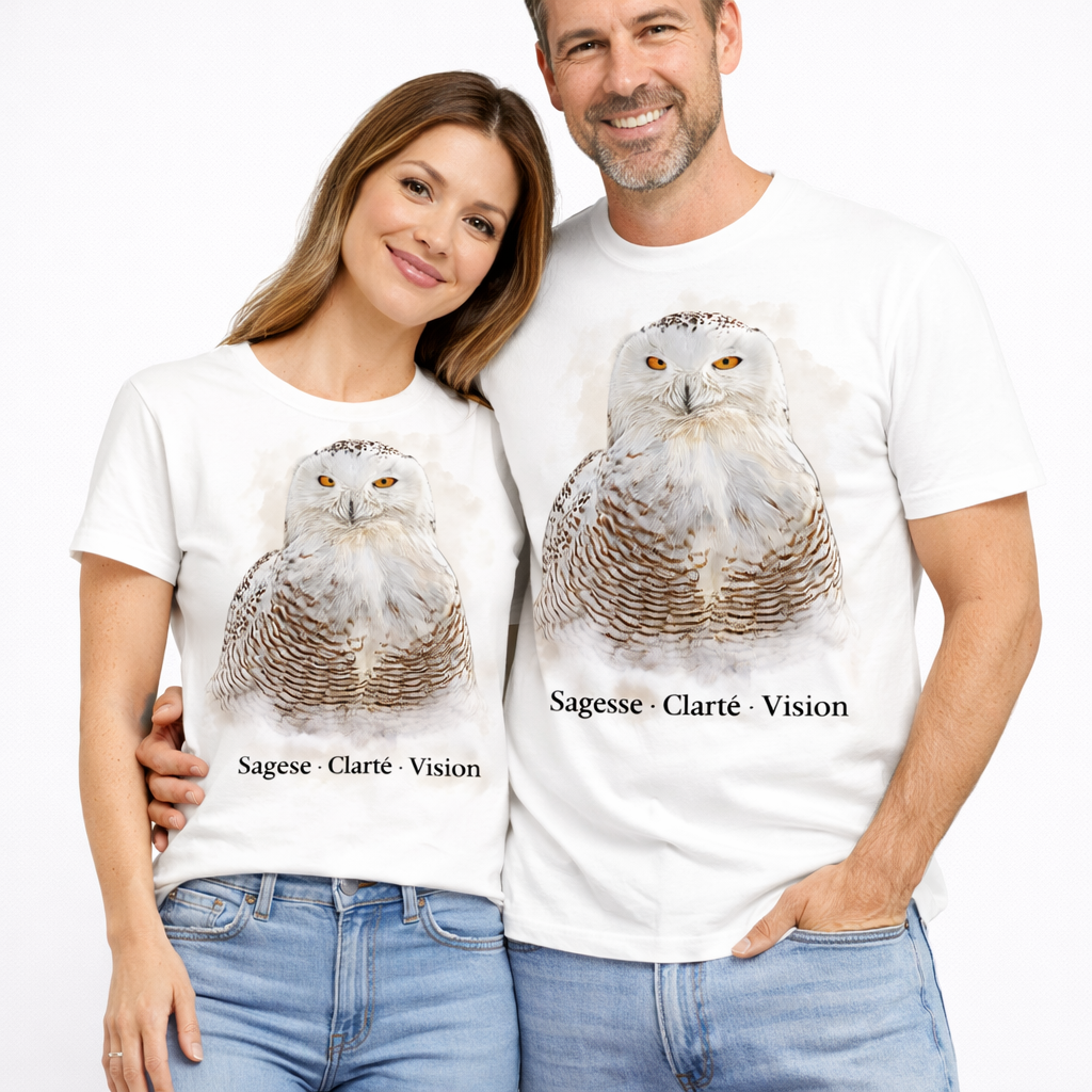 T-shirt duo – Harfang des neiges | Sagesse · Clarté · Intuition