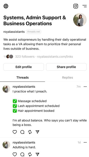 Instagram Threads Ideas - Royal Assistants Threads account
