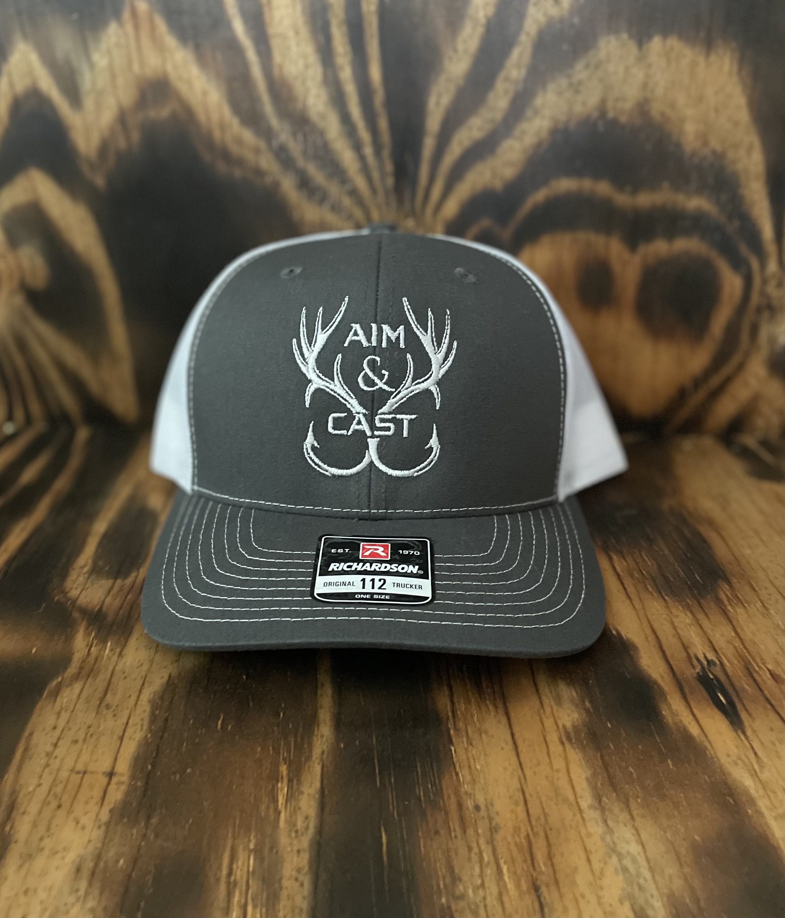 Charcoal Grey/ White Hook & Horn Trucker Hat
