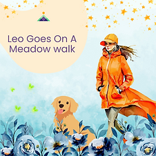 An image of a meadow and a golden retriever looking at fireflies, acoompanied by his mom, Maya