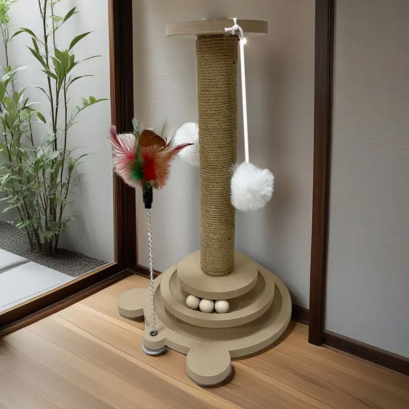 Interactive Cat Turntable Scratcher & Toy Wand