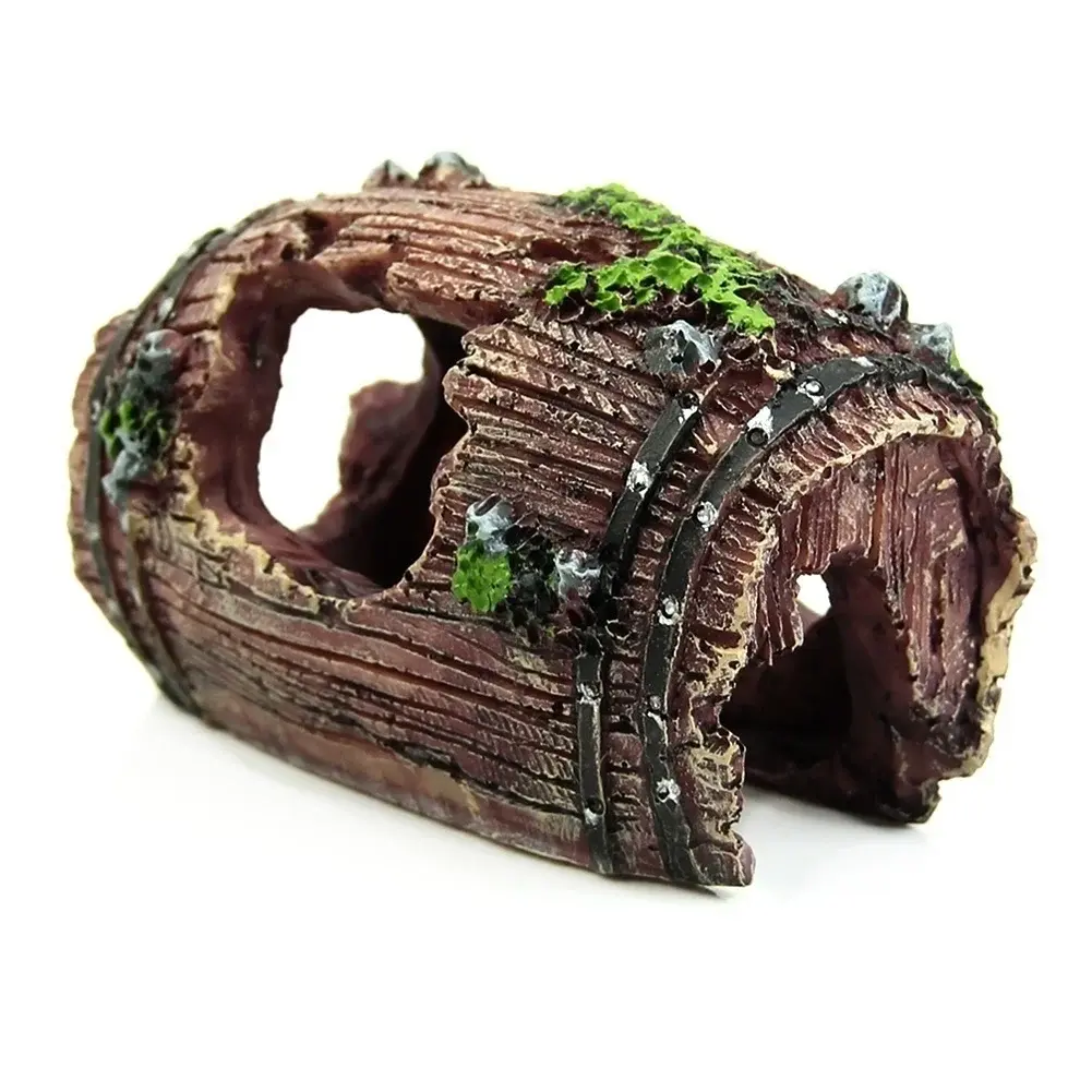 Vintage Barrel Aquarium Ornament – Resin Fish Tank Hiding Cave & Shelter (6x9cm)