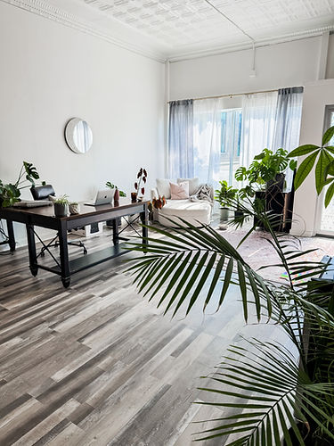 Creative Core intuitive movement studio waiting area in Kalamazoo, Michigan — a calm, grounding space for somatic healing