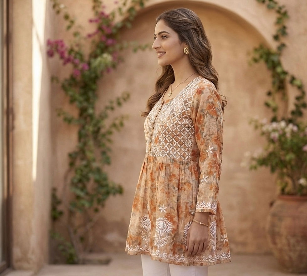 Thumbnail: Peplum style short Chikankaari kurta