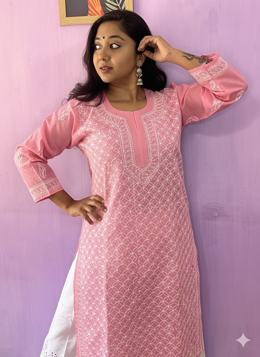 Thumbnail: Women Ethnic Dotted Flower Work Kurta