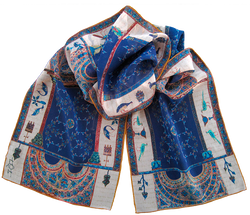 Silk chiffon scarf Berat Codex Blue