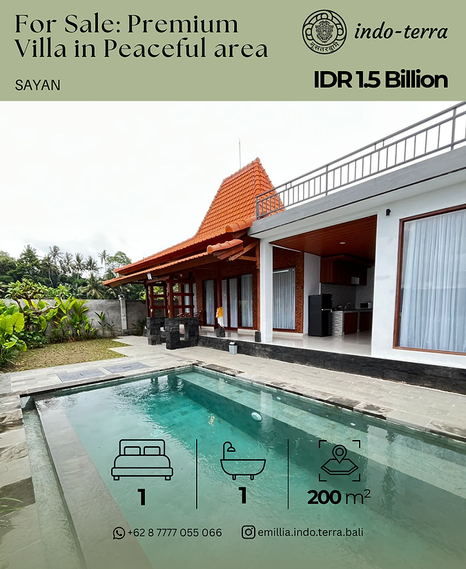 Villa for Sale in Ubud in Peaceful Area Sayan