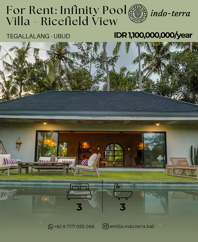 Luxury villa for rent in ubud with infinity pool and ricefield view