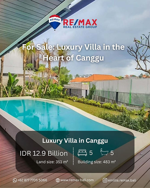 5 Bedroom Luxury Villa sor Sale in Canggu