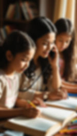 Asian parent and two young children of brown indian skin and one child is 6 years and the