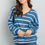 Thumbnail: Oversized Puff Sleeved V-Neck Striped Top