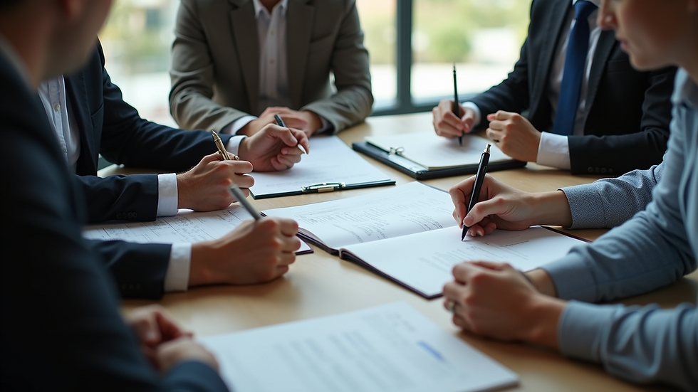High angle view of a business meeting discussing translation projects