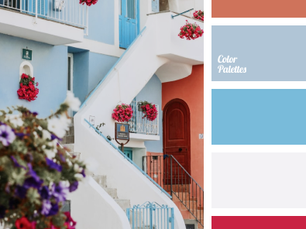 Colour palette inspired by Mediterranean architecture with warm terracotta and soft blue tones.