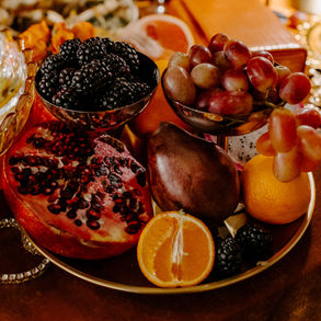 bowl of fruit cut open