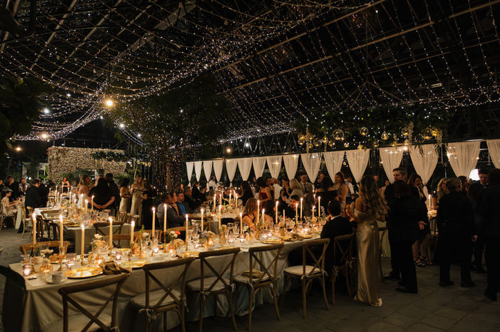 Planterra reception showcasing luxury hanging lighting enhancements during romantic dinner