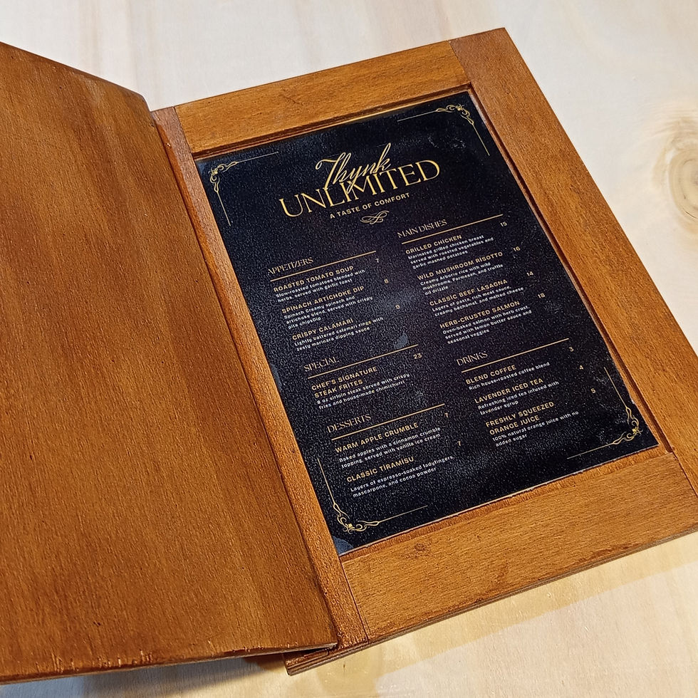 Miniaturbild: Speisekarte aus Holz für Café & Bistro, handgefertigtes rustikales Design, erhältlich in den Größen A4-A5.
