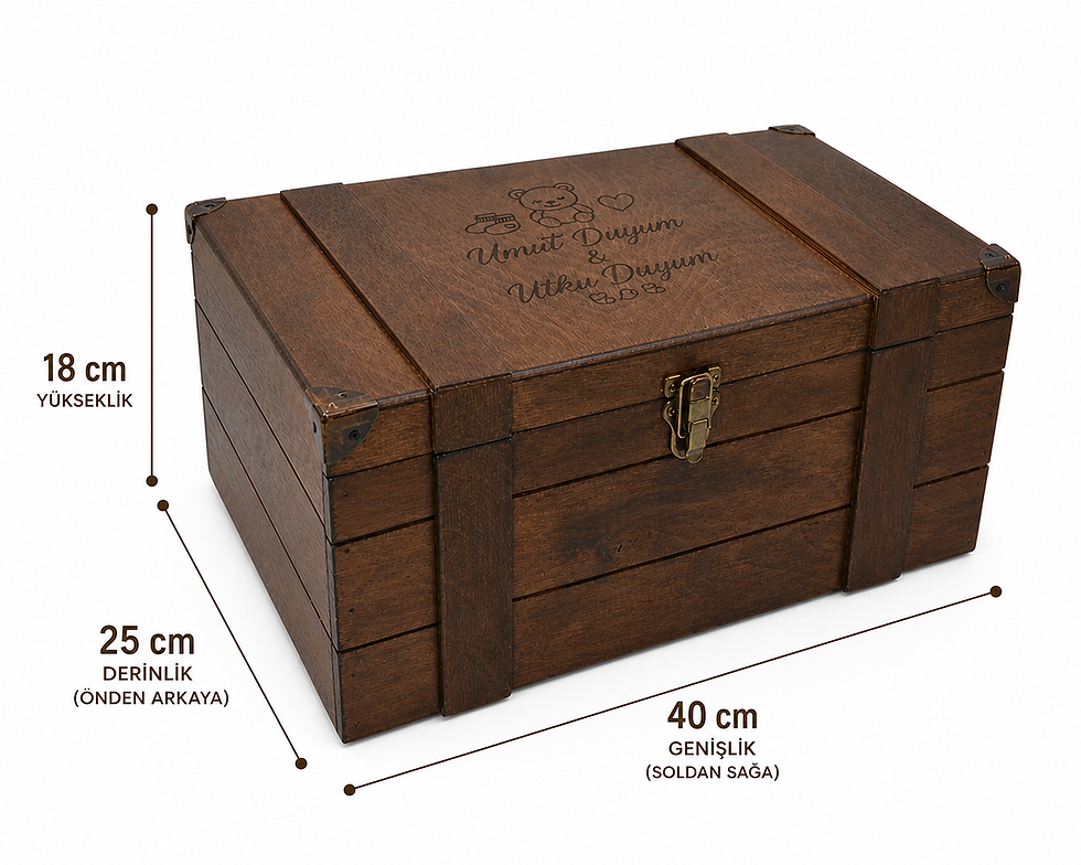 Μικρογραφία: Kişiye Özel Ahşap Anı & Saklama Kutusu – 40x25x18 cm | Lazer Kazıma İsimli