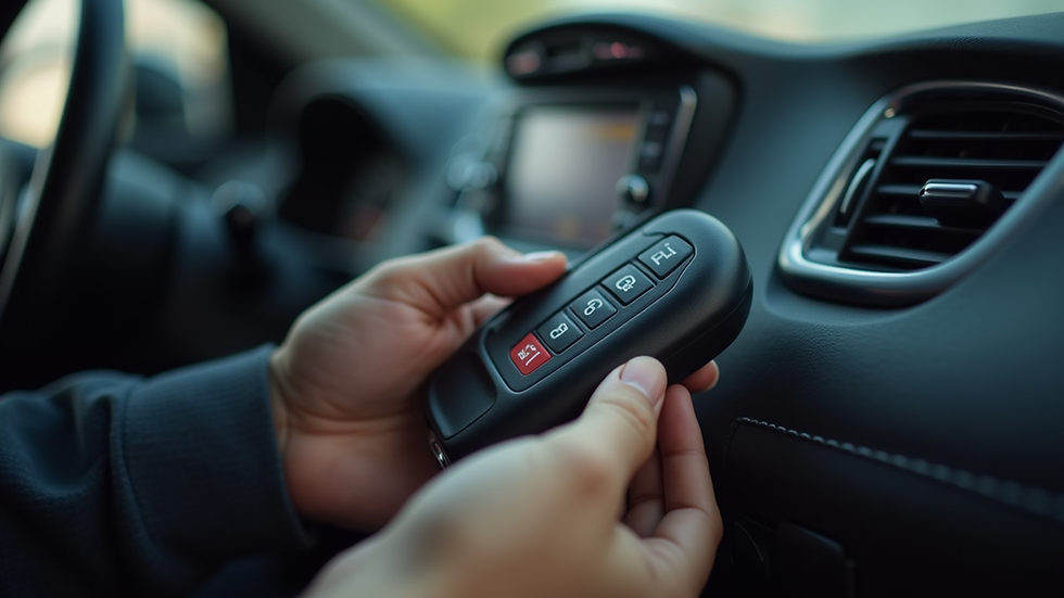 Close-up view of a car key fob being programmed with a diagnostic tool