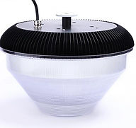 This low bay fixture comes with 5-foot cable attached. It features an integrated heat sink for thermal management. Suitable for locations such as parking ramps, workshops, warehouses, or public transportation platforms.