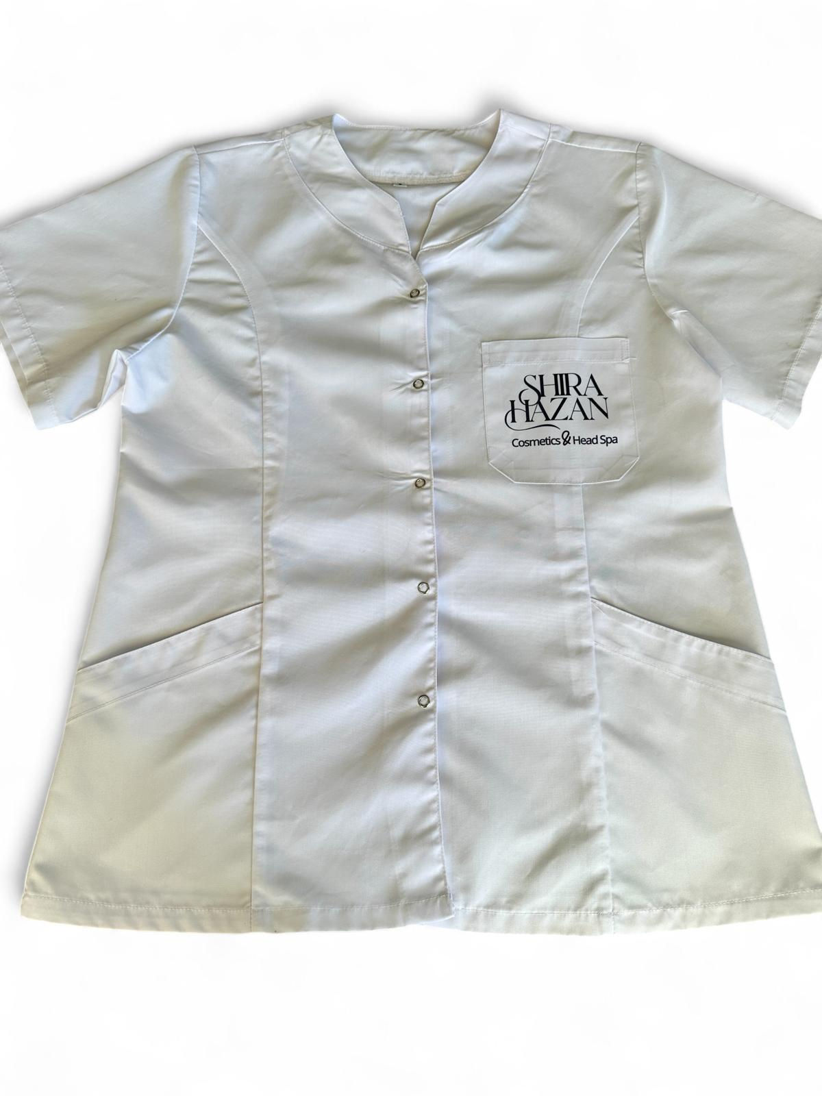 חלוק עבודה לבן לנשים עם הדפס לוגו