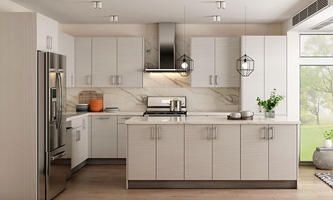 In-Stock Frameless European Cabinets with a Pale Natural White Pine Finish - Quality All Wood Construction, Soft Close Doors, Integrated Soft Close Metal Drawer Boxes, Easy Leveling Feet, and More...