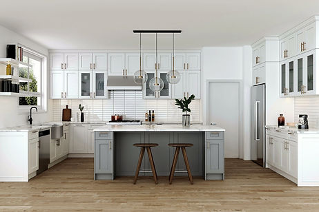 Bright White Frameless Kitchen Cabinets with a Shaker Door Profile - Solid Wood Construction Makes these Euro-style Cabinets a Quality Choice with Upgraded Features Including Soft Close Doors, Soft Close Aluminum Drawer Boxes, and an Easy to Clean Cabinet Interior.  These RTA European Style Cabinets are In-Stock and Ready to Ship to Your Home or Jobsite.