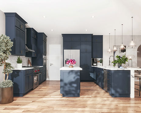Grey Blue Shaker Cabinets with a Soft Satin Painted Finish are In-Stock and Ready to Ship to Your Home or Jobsite - Request Your Free Kitchen Design and Explore Quality, Solid Wood Cabinet Options Today!
