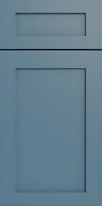 The Designer Coastal Blue Shaker Cabinets Feature a Smoky Blue Satin Painted Finish