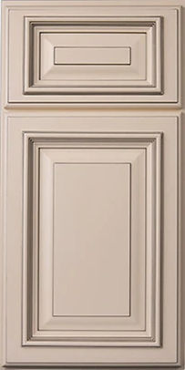 The Vanilla Glaze Cabinets have an Off-White Painted Finish with Detail Glaze Effect
