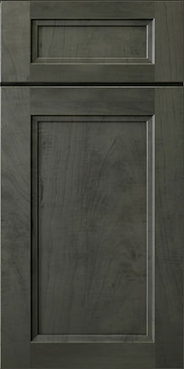 The Sierra Greystone Double Shaker Cabinets Feature a Dark Grey Stained Finish