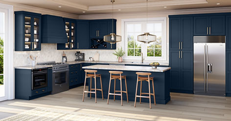 Navy Blue Cabinets with a Shaker Door Style are a Trendy Choice for a Kitchens, Bathrooms, Laundry Rooms, or Built-In Cabinetry