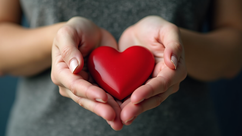 Close-up view of hands gently holding a heart-shaped object symbolizing emotional support