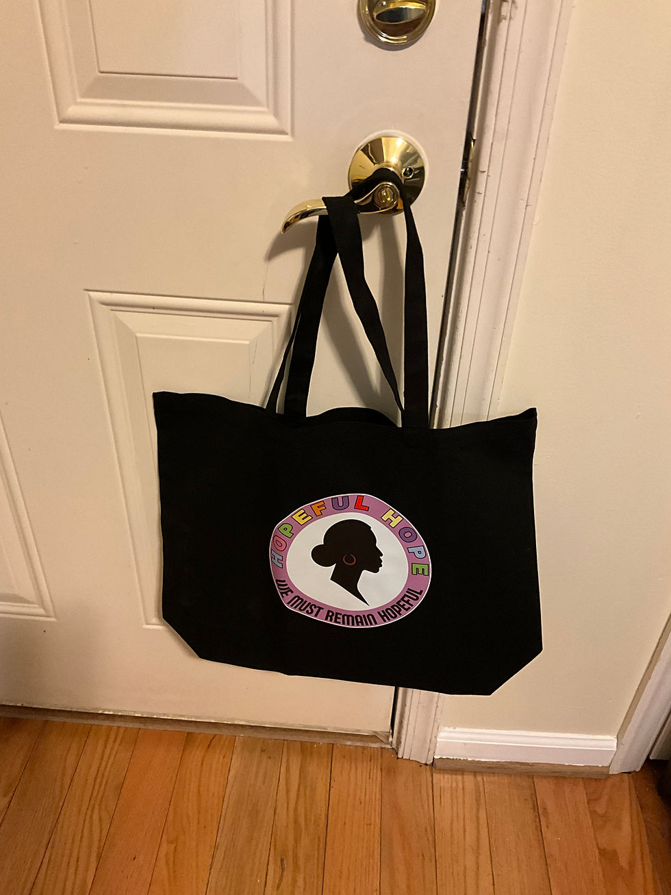 Black tote bag with logo