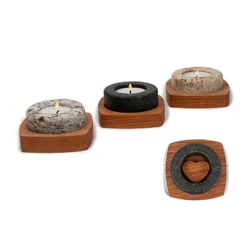 Heartstone Cherry Hardwood and Granite Tea Light Holder