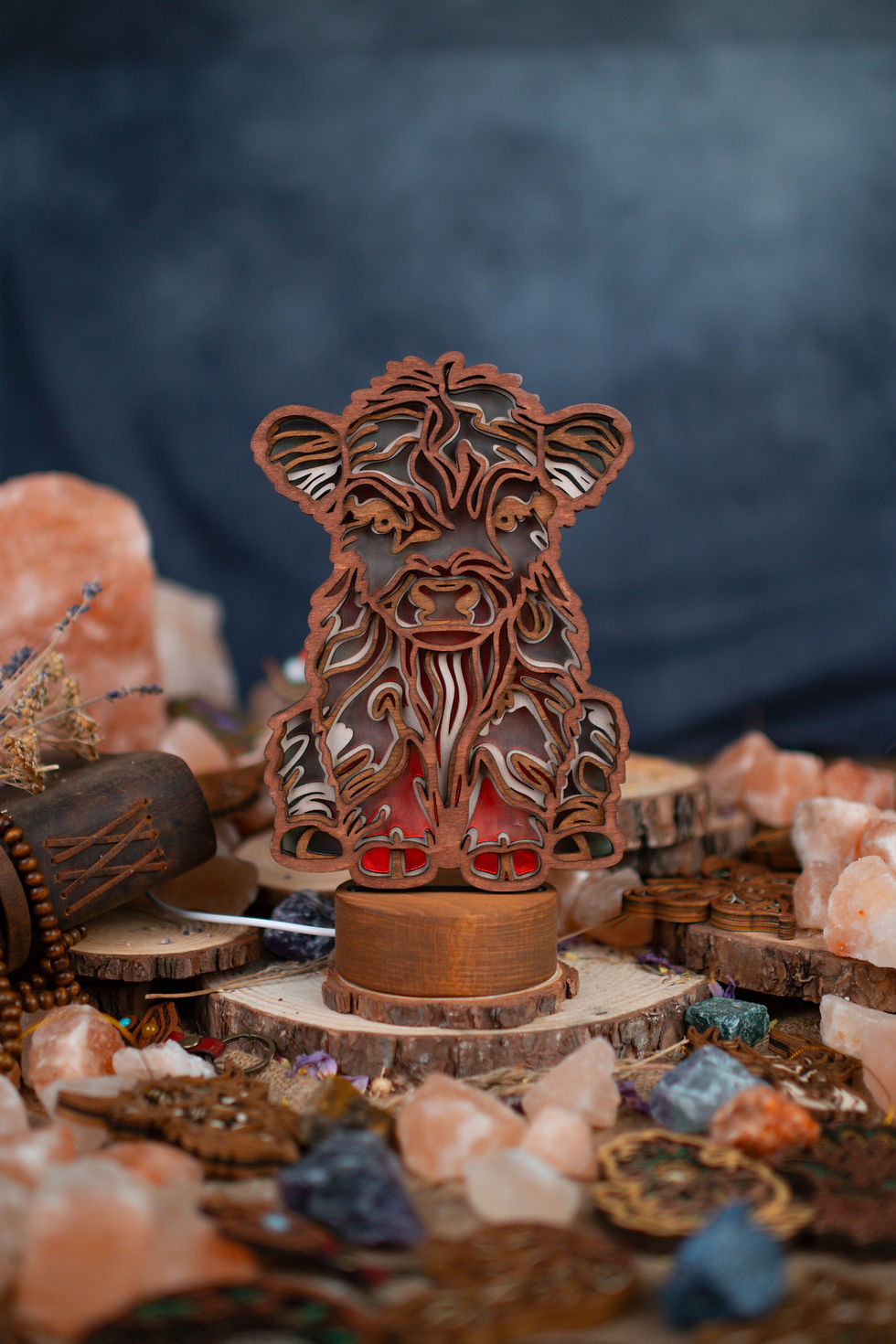 Thumbnail: Multi-layer wooden Highland calf sculpture