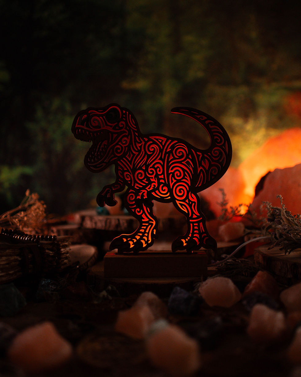 Thumbnail: Glowing T-Rex figure with intricate tribal patterns
