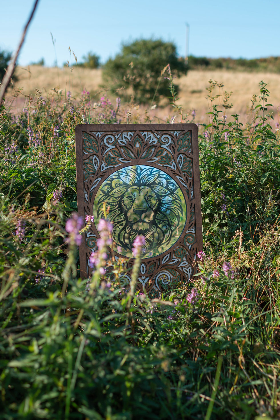 Thumbnail: Leaf pattern frame reflecting nature in a field