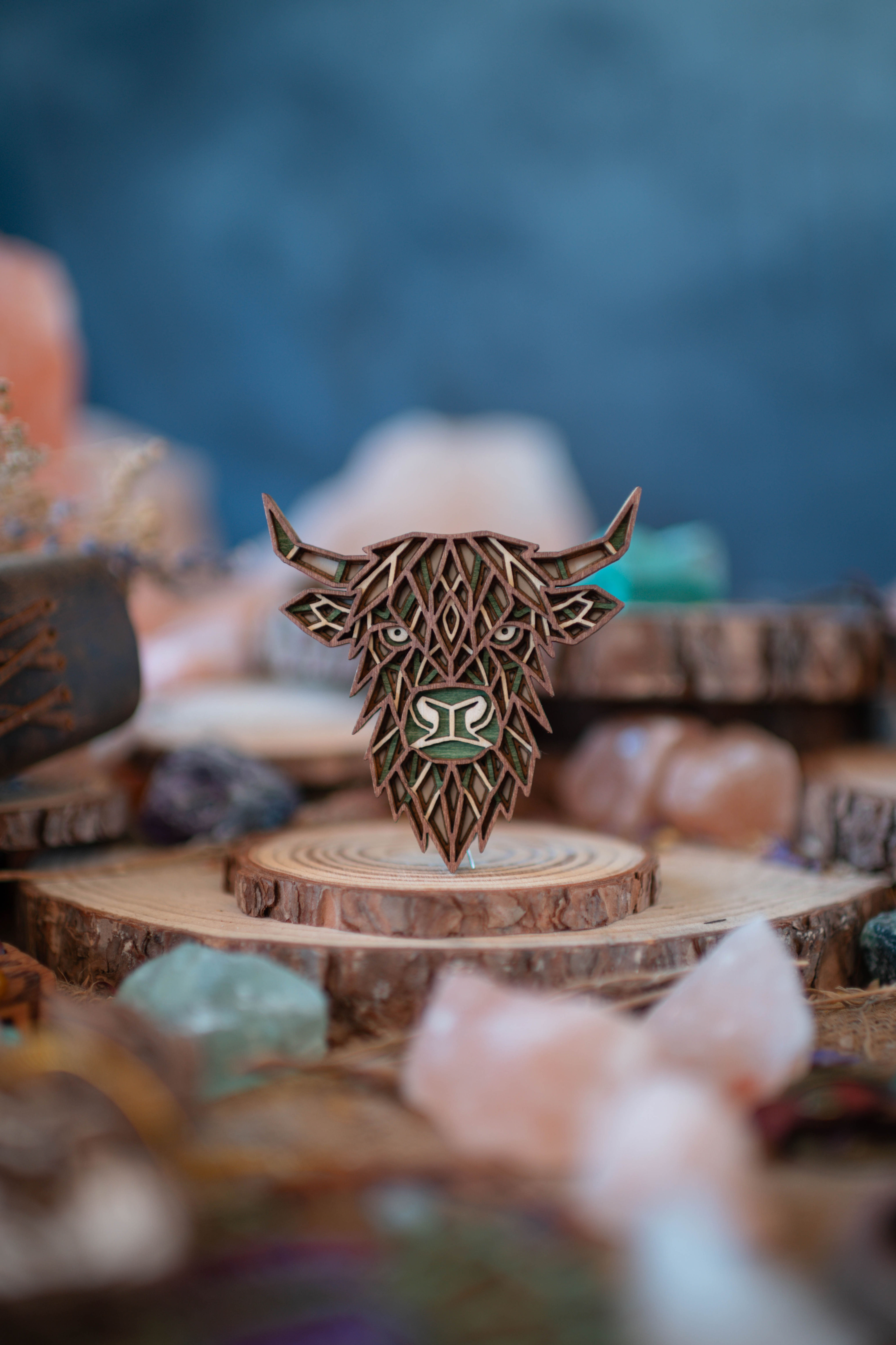 Multi-Layer Geometric Highland Cow Head Fridge Magnet