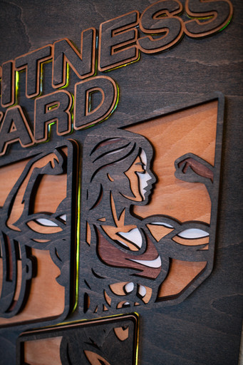 FITNESS YARD sign, female bodybuilder