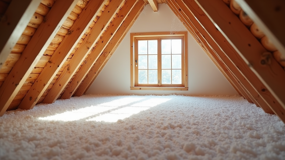 High angle view of a luxury home attic insulated with spray foam