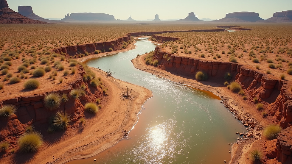 High angle view of a dry riverbed in Arizona showing drought effects