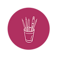 Icon of pencils and paintbrushes in a cup