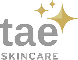 Tae Skincare logo with golden stars and silver text. Update - Skin by Tae.