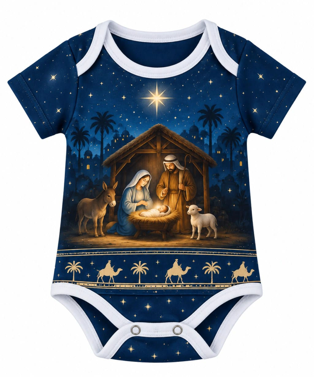 COLEÇÃO NATAL SOB ENCOMENDA - Pijama Bebê Presépio