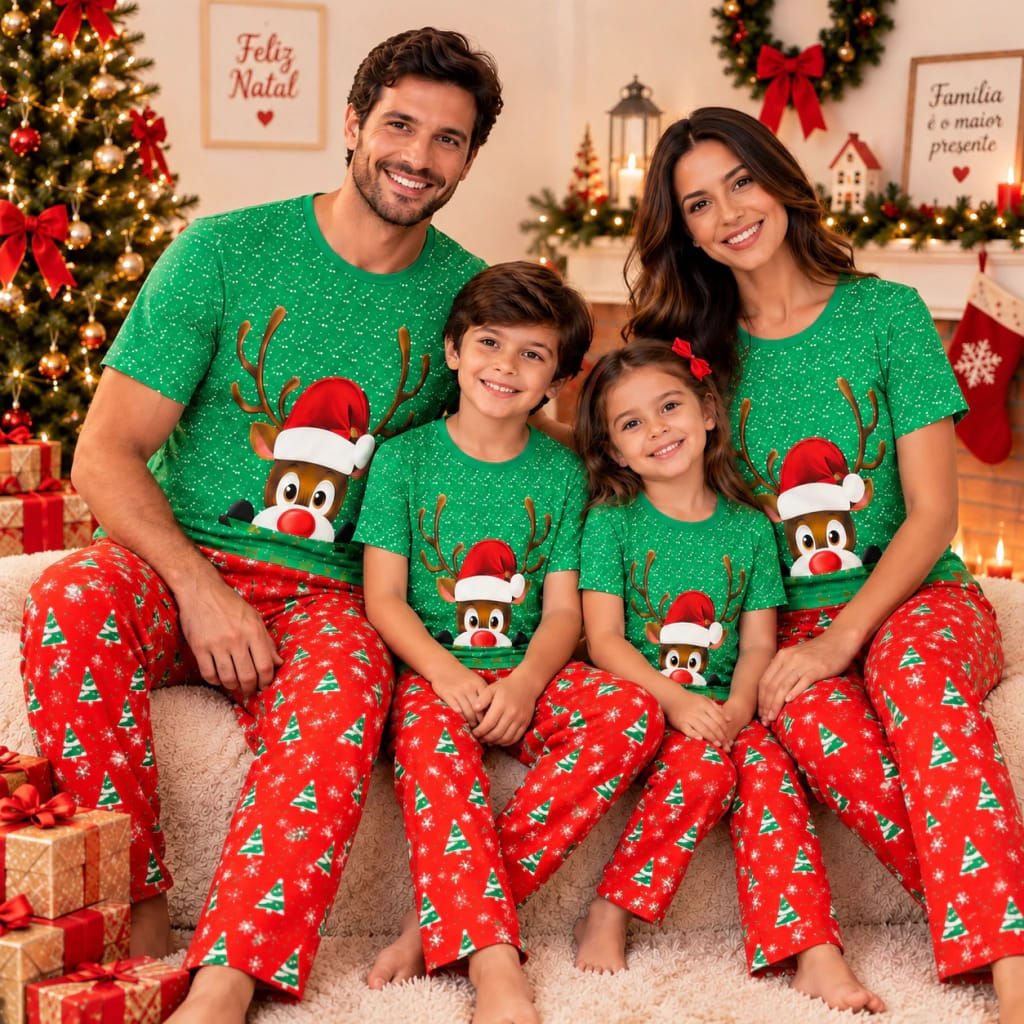 COLEÇÃO NATAL SOB ENCOMENDA - Família Rena Verde E Vermelha