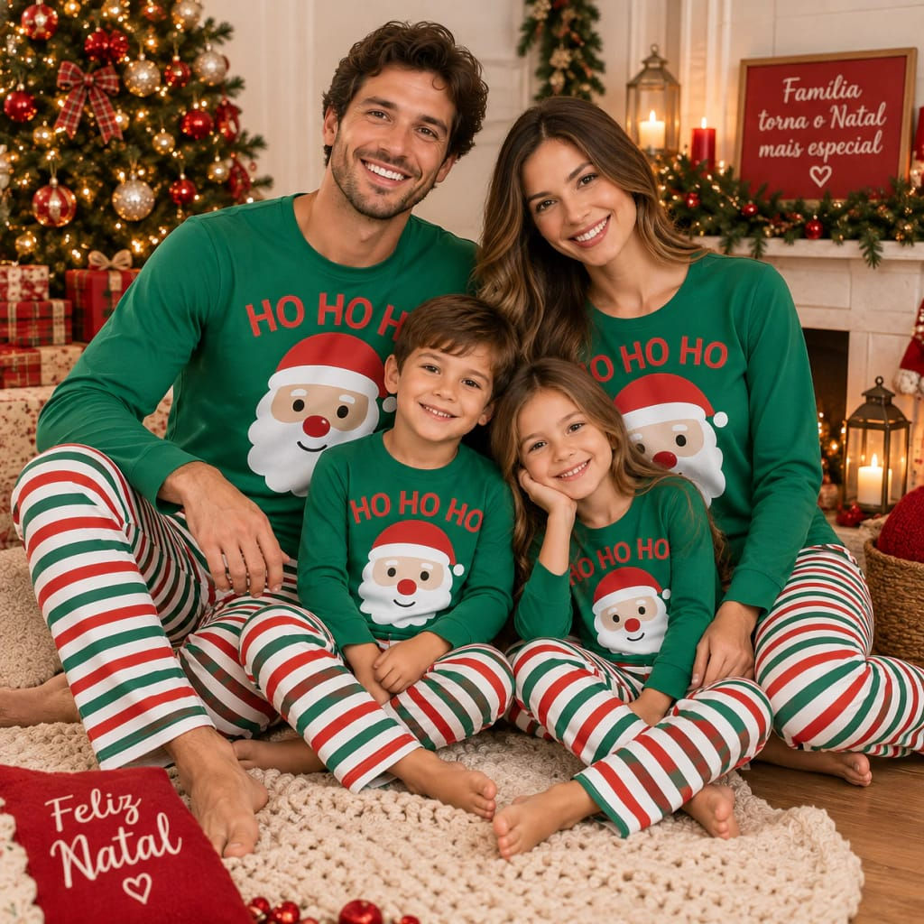 COLEÇÃO NATAL SOB ENCOMENDA - Família Papai Noel Verde