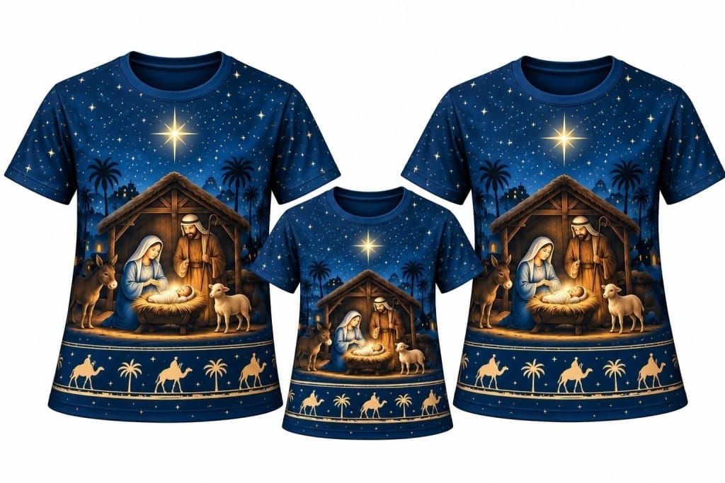 COLEÇÃO NATAL SOB ENCOMENDA - Camiseta Família Presépio