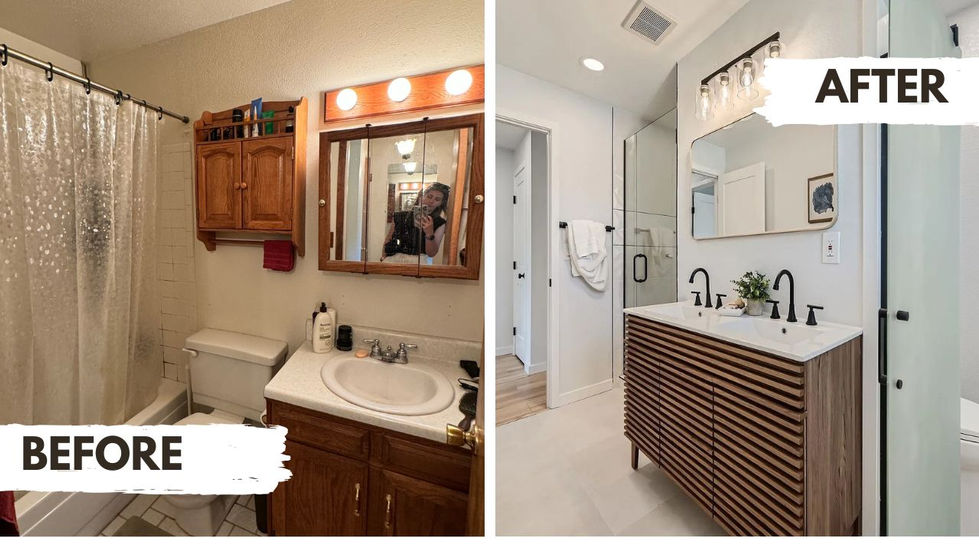 Before and after guest bathroom remodel in Colorado home renovation.