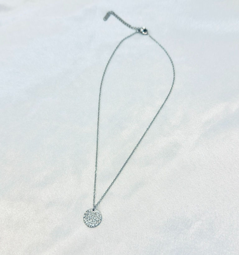 Thumbnail: Kuona Hammered Round Circle Pendant Necklace